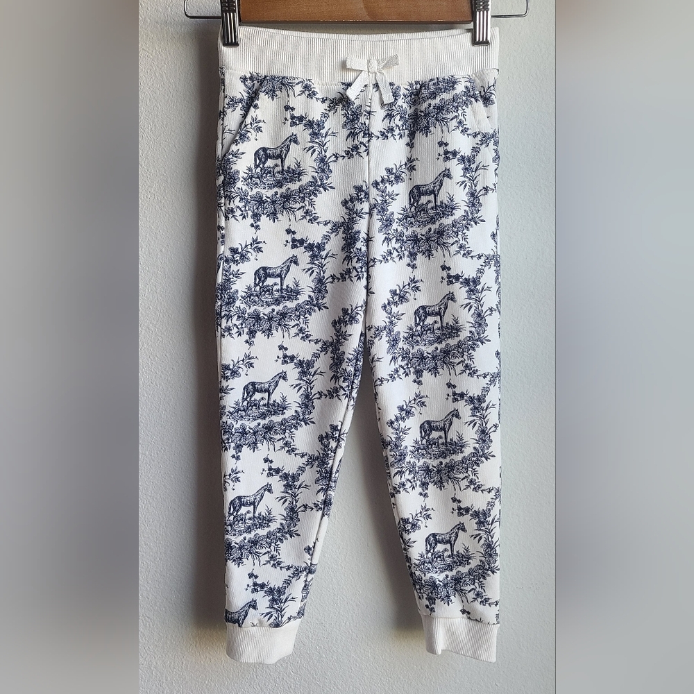 Janie and Jack - Girl's Horse Toile French Terry Jogger Pants, Sz 6